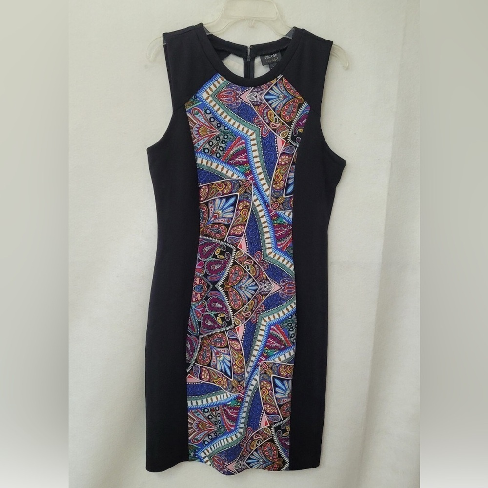 Nicole by Nicole Miller Sheath Dress Black Multicolor Paisley XS